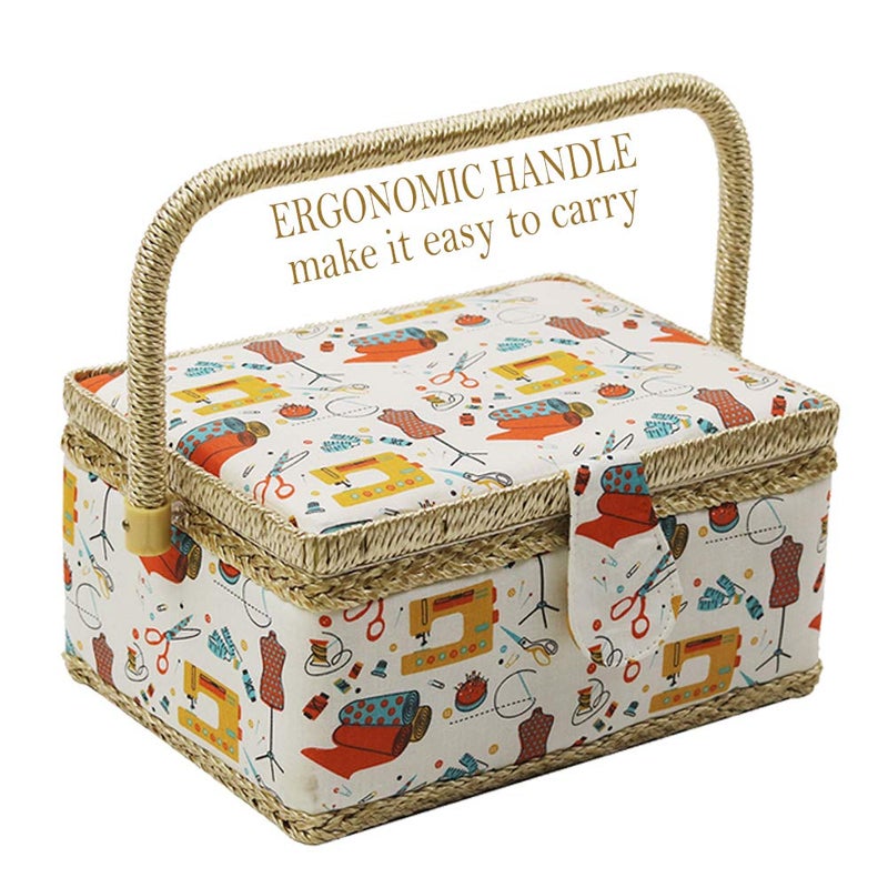 D&D Sewing Basket - Sewing Basket Organizer with Handle & Insert Tray and Sewing Kit Accessories - Measures 9 3/4" x 7" x 5"H - Image 3